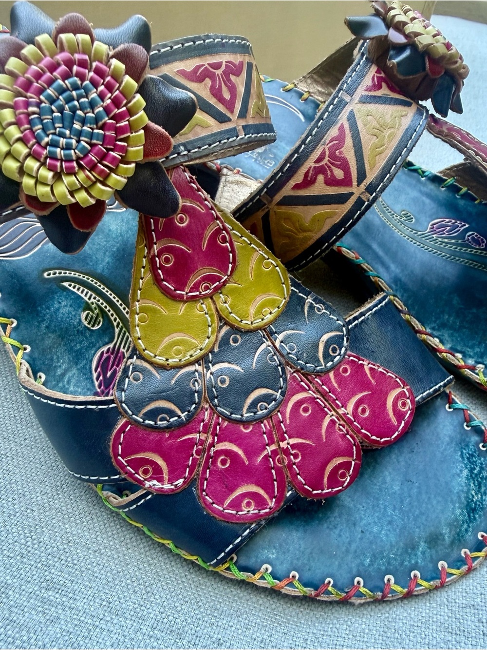 Elite by Corkys Jamaica Navajo Leather Floral Wedge Sandals Sz 9 EUC - Picture 3 of 10